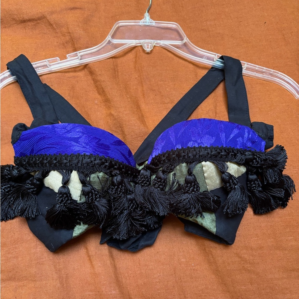 Black and Purple Tassel Bra